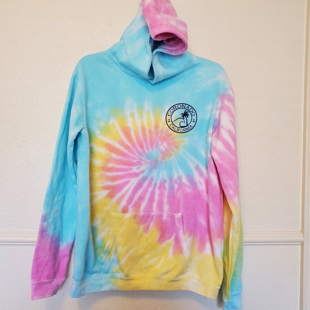 Coronado Tie Dye Hoodie Women's Size M Pastel Colors  Fleece Pink‎ Yellow Blue